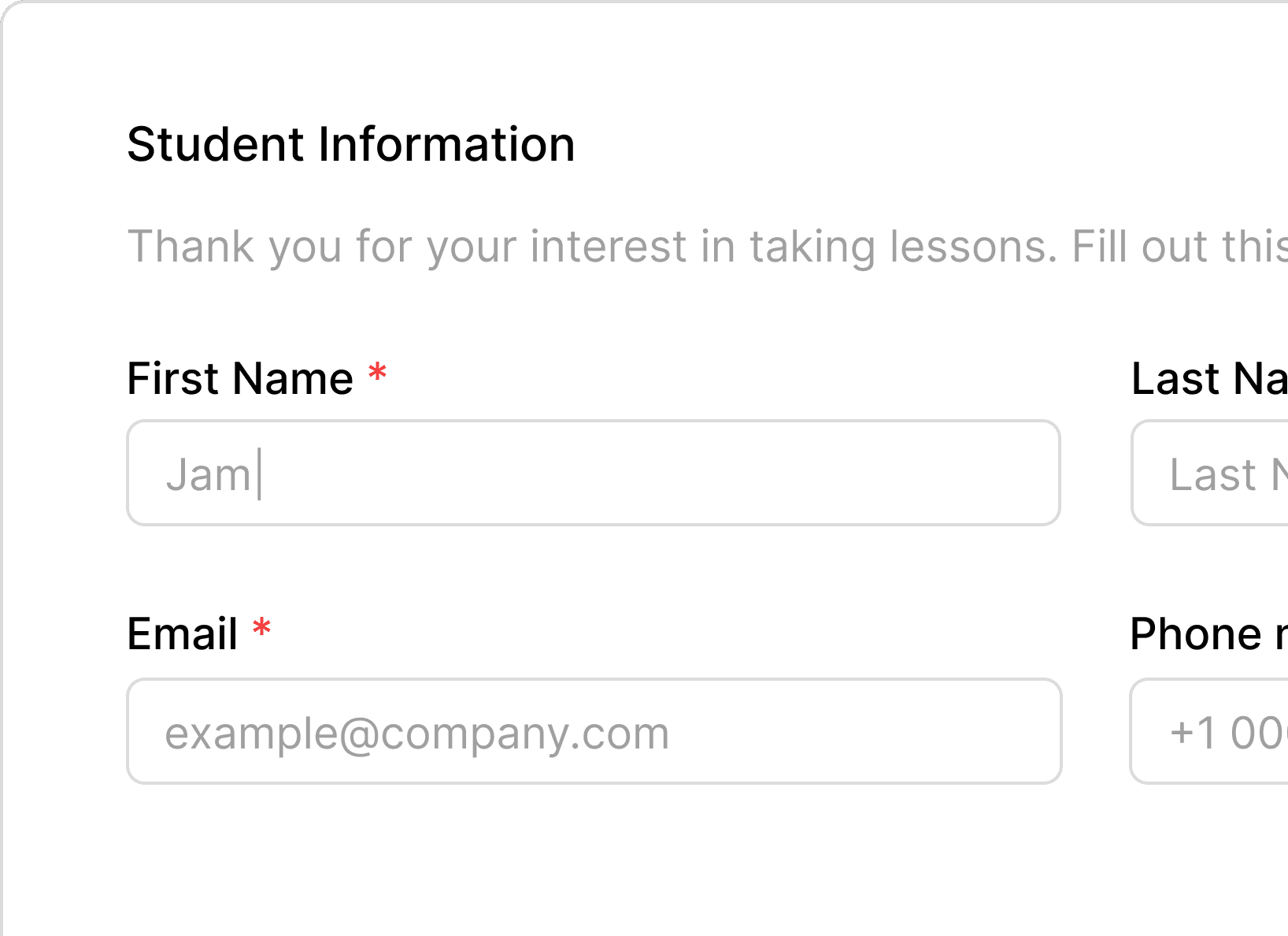 Integrated onboarding form - light mode